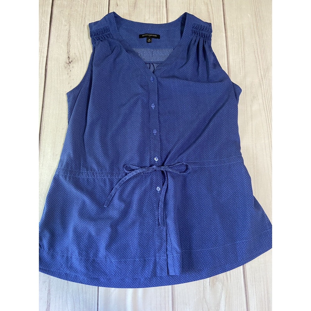 Banana Republic Medium Blue Sleeveless Blouse Boho Print Outlet/Factory